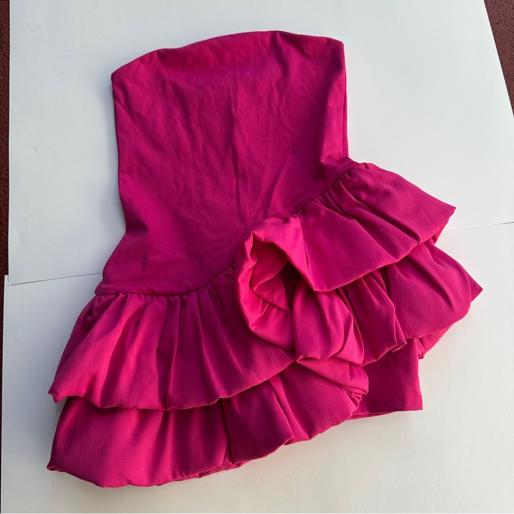 Zara Strapless Ruffled Midi Dress in Hot Pink - Picture 5 of 6